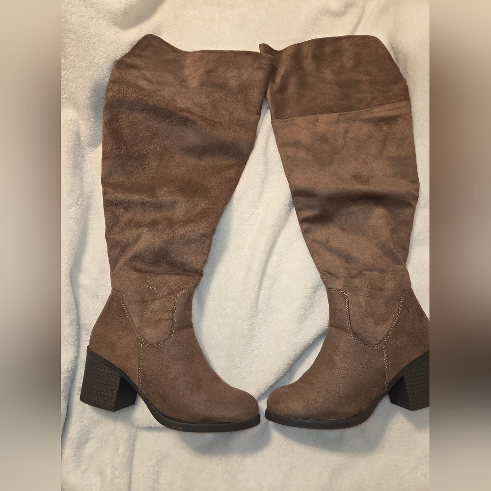 Brown Suede Knee-High Boots